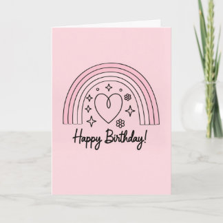 Cartão Soft pink minimalist heart with rainbow birthday
