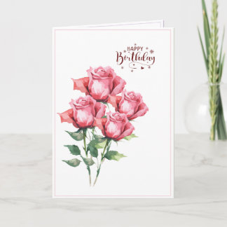 Cartão Soft Pink Watercolor Roses Folded Birthday Card