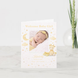 Cartão Soft Yellow Elephant Baby Girl Birth Announcement
