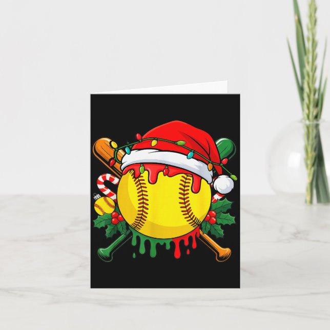 Cartão Softball Ball Santa Hat Christmas Softball Drip Xm (Frente)