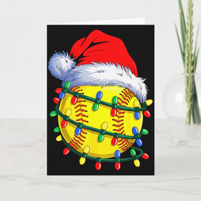 Cartão Softball Ball Santa Hat Christmas Softball Xmas Li (Frente)