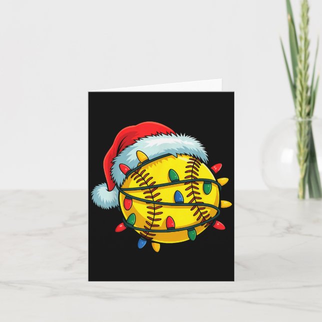 Cartão Softball Ball Santa Hat Christmas Softball Xmas Li (Frente)