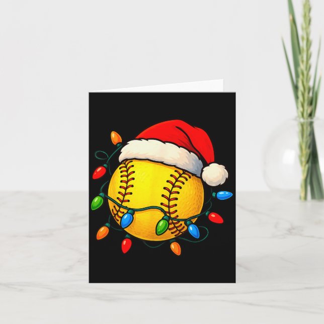 Cartão Softball Ball Santa Hat Christmas Softball Xmas Li (Frente)