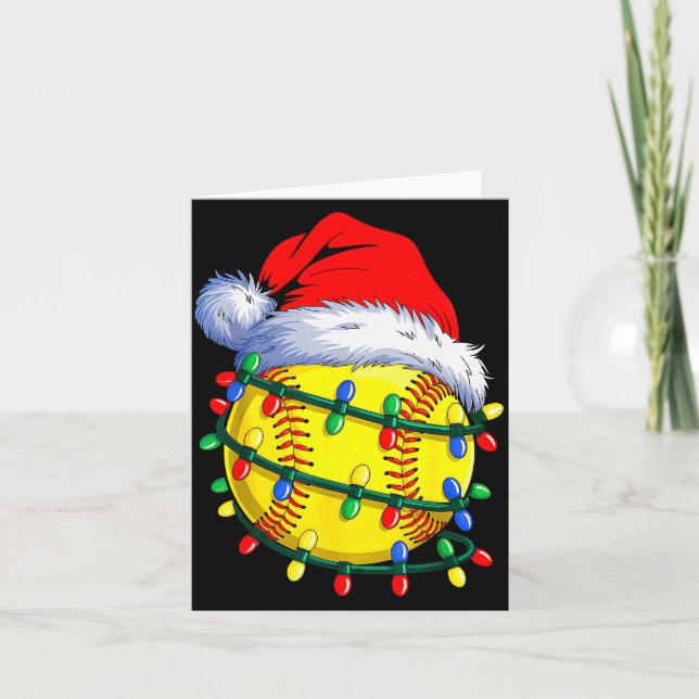Cartão Softball Ball Santa Hat Christmas Softball Xmas Li (Frente)