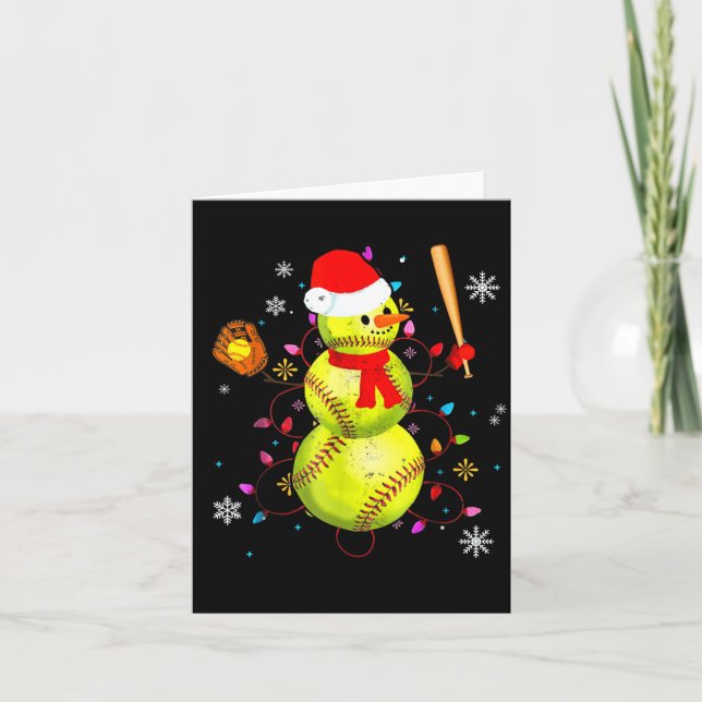 Cartão Softball Christmas Funny Softball Snowman Xmas  (Frente)