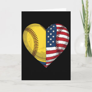 Cartão Softball Coração Bandeira Americana 4 de Julho Par