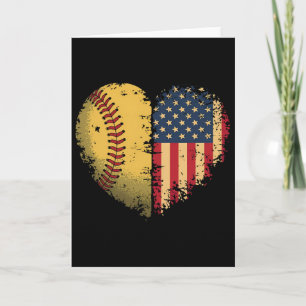 Cartão Softball Coração Bandeira Americana Patriótica Sof
