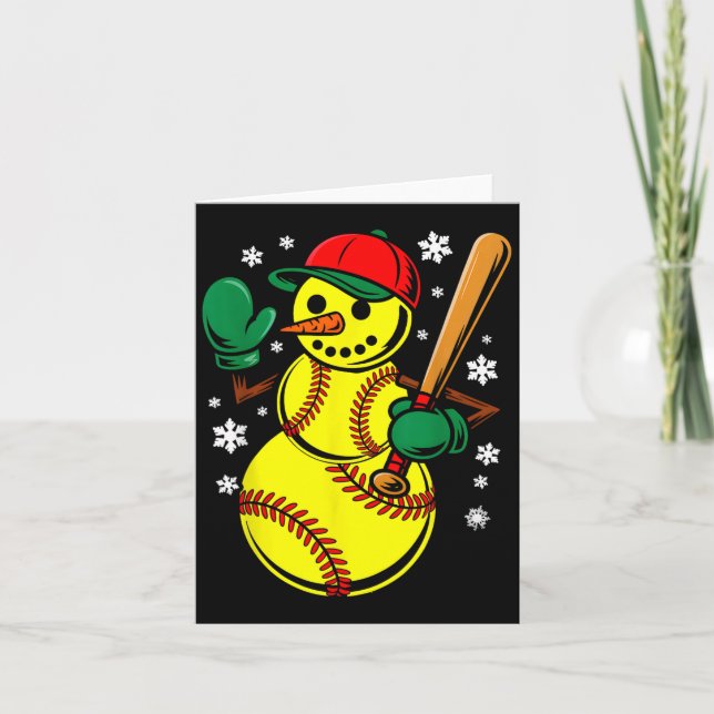Cartão Softball Santa Hat Snowman Xmas Funny Softball Chr (Frente)