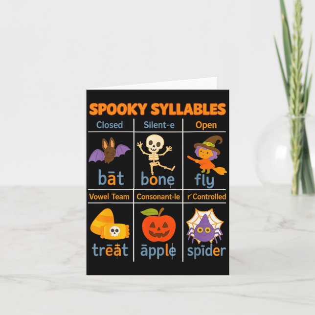 Cartão Soky Syllables Teacher Funny Halloween Educational (Frente)