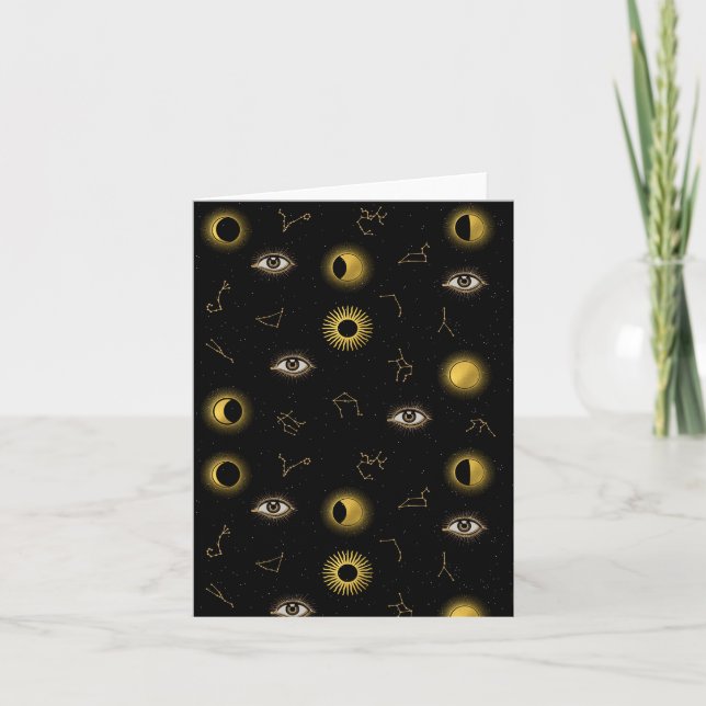 Cartão Sol Celestial Dourado Negro e Lua (Frente)