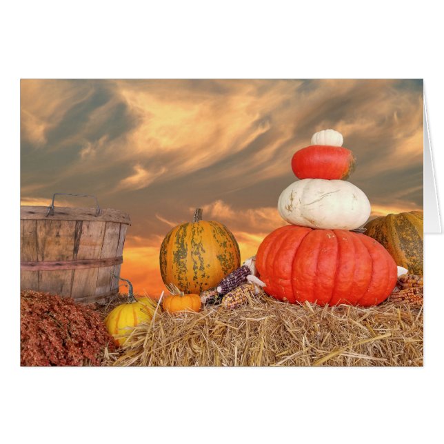 Cartão Sol de outono com abóboras (Frente Horizontal)