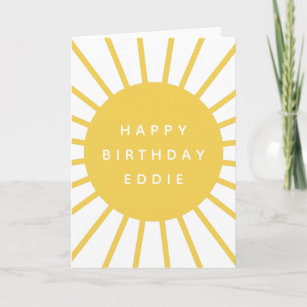 Cartão Sol Moderno   Nome personalizado Feliz Aniversário