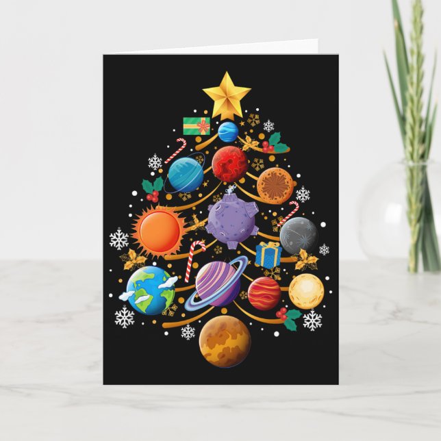 Cartão Solar System Planets Christmas Tree Astronomy Xmas (Frente)