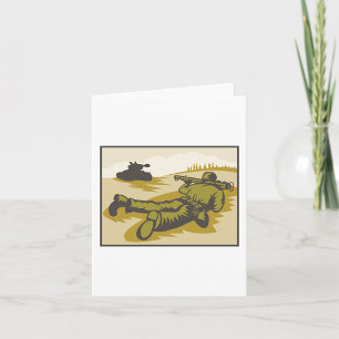 Cartão Soldado e Tanque com Bazuca da Segunda Guerra Mund