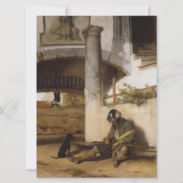 Cartão Soldado protegendo um portão com seu cachorro de e (Frente)