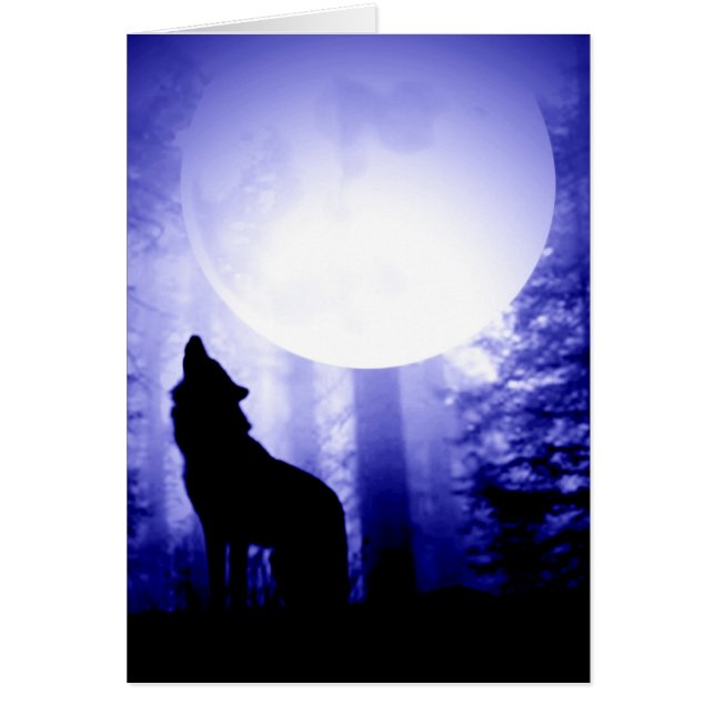 Cartão Solitário Wolf Howling na Lua (Frente)