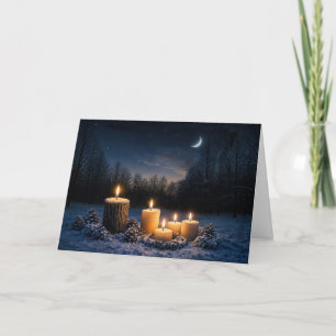 Cartão Solstício de Inverno Yule com Velas na Noite de Ne