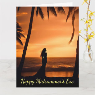 Cartão Solstício de Verão Véspera de Midsummer com Silhue