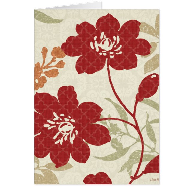 Cartão Sombras florais em vermelho e em alaranjado (Frente)