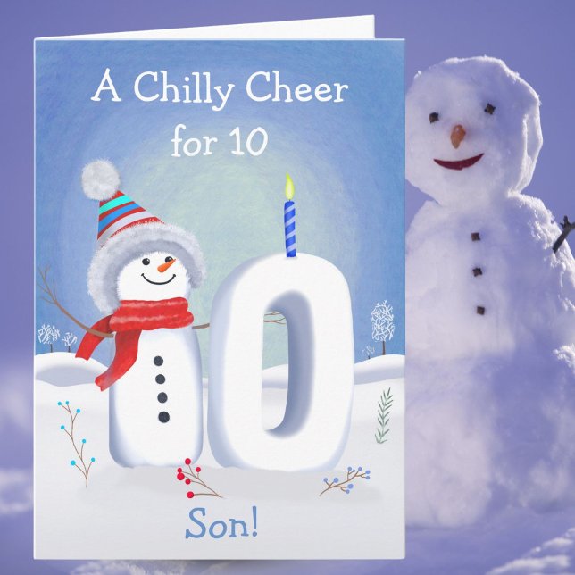 Cartão Son 10th Birthday Snowman Snowy Ten Card (Criador carregado)