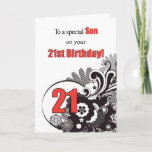 Cartão Son, 21st Birthday Religious Swirls<br><div class="desc">21st Birthday Religious Card is great for your son.Black and red Christian message is very current and will be appreciated as they turn 21 years old.</div>