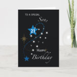 Cartão Son 21st Birthday Star Inspirational Blue & Black<br><div class="desc">You can surprise your son with this card for his 21st birthday and share with him an inspirational message that this card brings. Order a copy of this today!</div>
