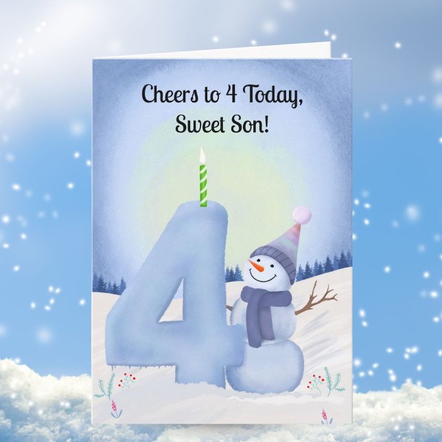 Cartão Son 4th Birthday Snowman with Snowy Four (Criador carregado)