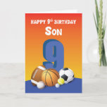 Cartão Son 9º Aniversário do Esporte Balls<br><div class="desc">O seu filho tem andado a empurrar-se para o coração de muitos adeptos desportivos. Para o seu próximo aniversário,  é preciso que lhe dê este cartão que ele adorará receber.</div>