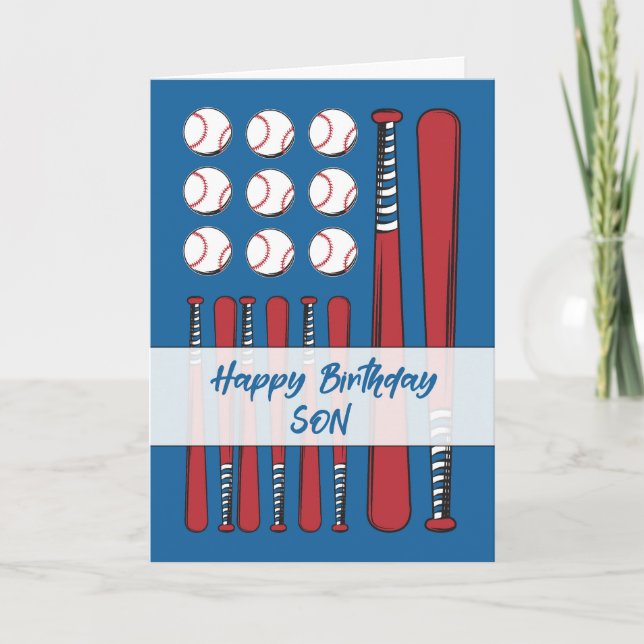 Cartão Son Baseball Flag Birthday Red White Blue (Frente)
