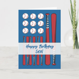 Cartão Son Baseball Flag Birthday Red White Blue