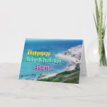 Cartão Son birthday card<br><div class="desc">Cape Cod beach scene with blue/teal water and text reading,  "Happy birthday,  Son!" in rainbow letters.</div>