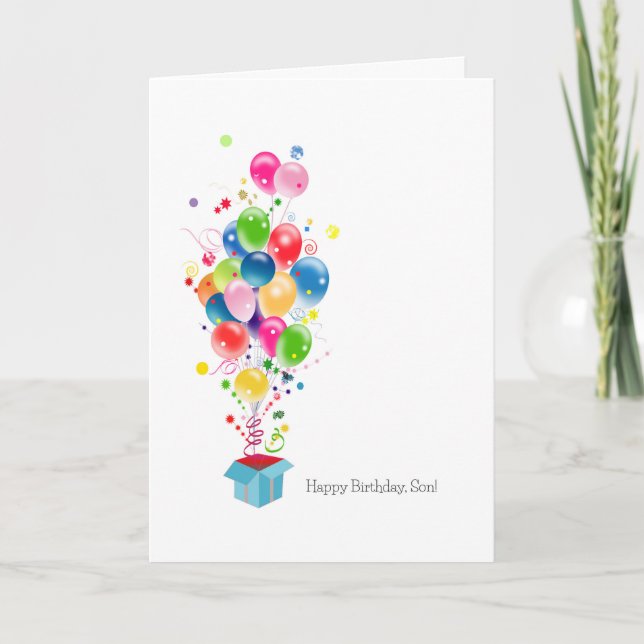 Cartão Son Birthday Cards Balloons Bursting Out Of Box (Frente)