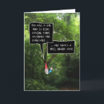 Cartão Son Birthday, Humorous Gnome in Forest<br><div class="desc">This funny birthday card for your son features a cartoon illustrated gnome with a white,  bushy beard and pointy,  red hat,  behind a bush in a photo of a forest - speaking compliments in a pair of speech bubbles with fun,  hand drawn typeface.</div>