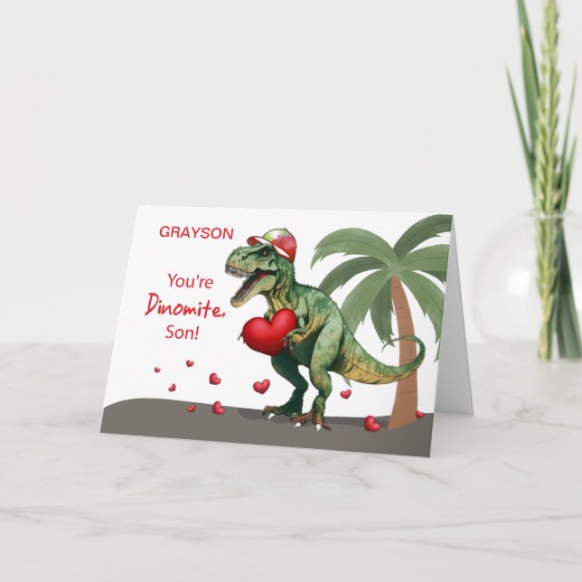 Cartão Son Custom Name Namorados Dinossaur (Frente)
