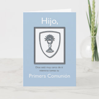Cartão Son First Communion, Spanish, Blue and Silver