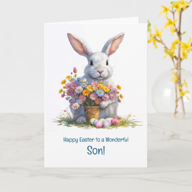 Cartão Son Happy Easter Cute Bunny Rabbit and Easter  (Flor Amarela)