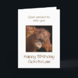 Cartão Son-in-law Birthday, Oring Utan<br><div class="desc">Dê ao seu genro um macaco vicioso de um cartão de aniversário. Um cartão de aniversário para sua própria banana! Um bebê orangotango que parece fofo.</div>