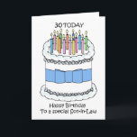 Cartão Son-in-law Happy aniversário de 30 anos<br><div class="desc">Um bolo de desenho animado com arco azul e coberto por velas de várias cores. As palavras "30 Today Happy Birthday to Special son-in-law" acompanham a imagem.</div>