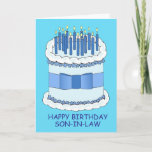 Cartão Son in law Happy Birthday<br><div class="desc">A giant blue birthday cake,  iced and with a bow around it. The cake is covered in lit candles. The words 'Happy Birthday Son in law' accompany the image.</div>