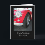 Cartão Son-in-law Red Sports Car<br><div class="desc">Red vintage sports car for son-in law's birthday.</div>