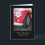 Cartão Son-in-law Red Sports Car<br><div class="desc">Red vintage sports car for son-in law's birthday.</div>