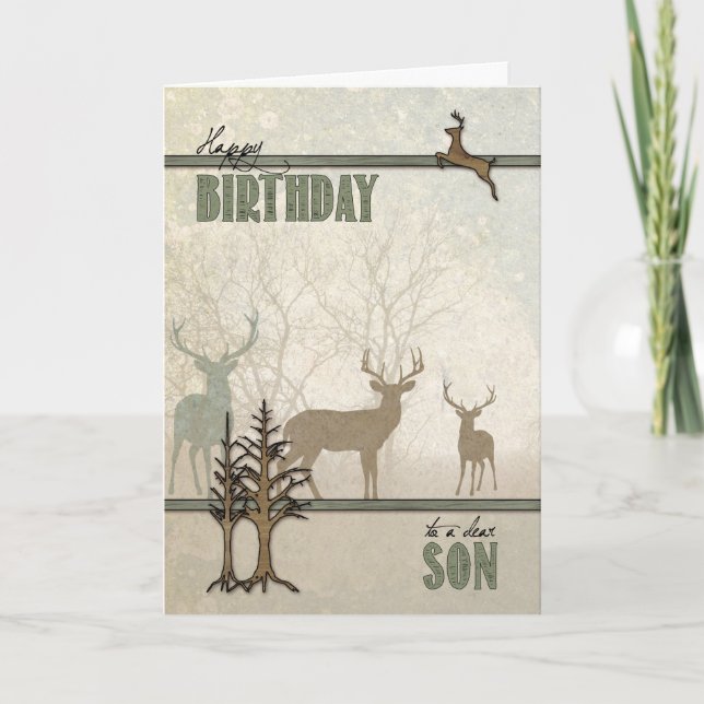 Cartão Son Woodland Theme Birthday (Frente)