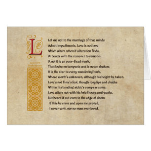 Cartão Soneto 116 de Shakespeare (CXVI) no pergaminho