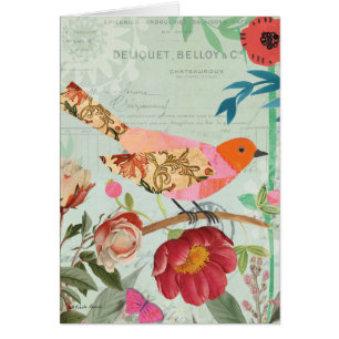 Cartão Songbird do estilo de colagem