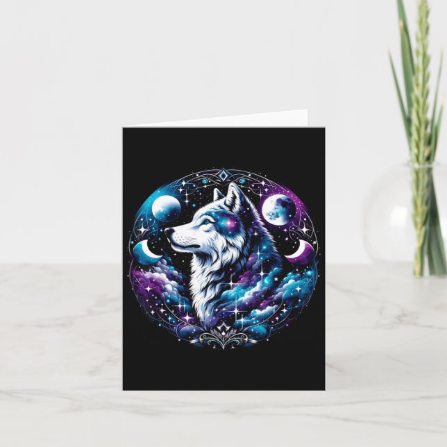 Cartão Sonho Celestial de Lobo Noite Uivando Lua Lobos Di (Frente)