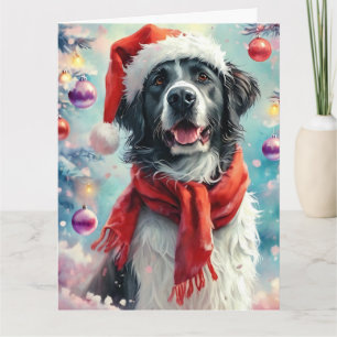 Cartão Sonho Natal Aquarela de Cachorro Negro e Branco