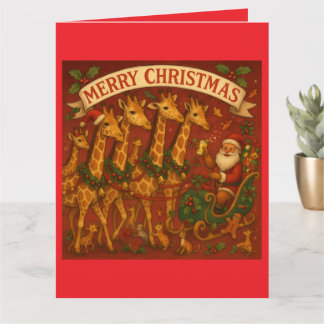 Cartão Sonhos de Natal - Papai Noel e Girafas