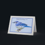 Cartão Son's Birthday Card with Blue Jay Bird<br><div class="desc">This lovely Blue Jay looks peaceful with his crest,  which normally stands upright,  lying down against his head.  He makes a lovely birthday greeting card.</div>