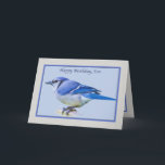 Cartão Son's Birthday Card with Blue Jay Bird<br><div class="desc">This lovely Blue Jay looks peaceful with his crest, which normally stands upright, lying down against his head. He makes a lovely birthday greeting card.</div>