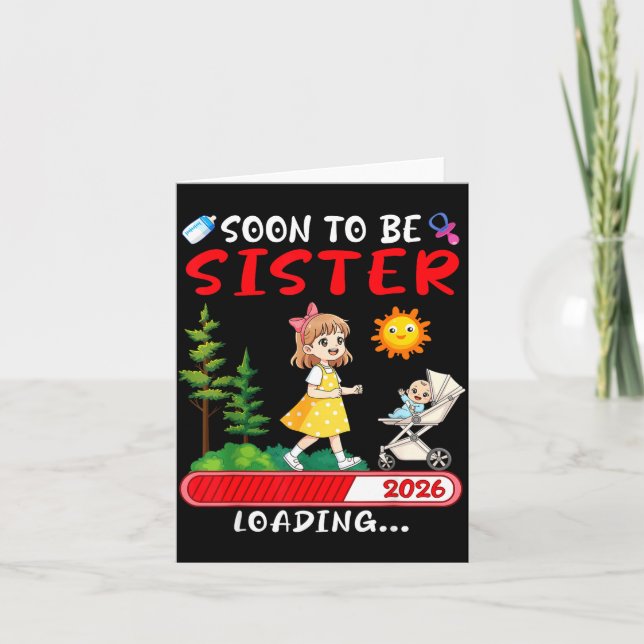 Cartão Soon To Be Sister 2026 Loading Pregnancy Mom Annou (Frente)